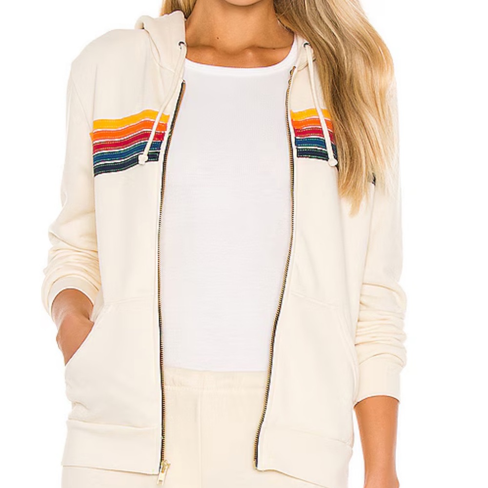 Vintage White Aviator Nation 5 striped hoodie